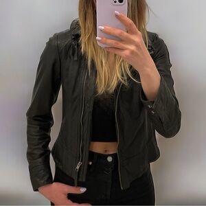 All Saints - Black Genuine Leather Jacket Size Small